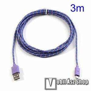Adatátviteli kábel / USB töltő - microUSB 2.0, 3m hosszú, 2A, 10W - LILA kép