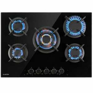 Klarstein Goldflame 5, gáz főzőlap, 5 sárgaréz égőfej, üvegkerámia kép