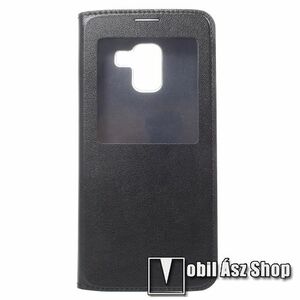 Notesz / flip tok - FEKETE - oldalra nyíló ablakos flip cover - SAMSUNG SM-A730F Galaxy A8 Plus (2018) kép