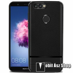 OTT! BRUSH LEATHER SERIES szilikon védő tok / bőrhatású hátlap - FEKETE - ERŐS VÉDELEM! - HUAWEI P Smart / HUAWEI Enjoy 7S kép