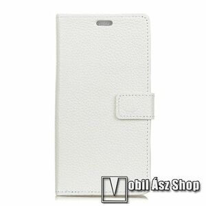 Notesz tok / flip tok - FEHÉR - valódi bőr, asztali tartó funkciós, oldalra nyíló, rejtett mágneses záródás, bankkártyatartó zseb, szilikon belső - HUAWEI P20 (2018) kép