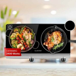 Klarstein Cookbuddy, főzőlap, 2400 W, 2 főzőlap, 5 teljesítményszint, üvegkerámia kép