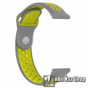 Okosóra szíj - légáteresztő, sportoláshoz, 133 + 97.5mm hosszú, 22mm széles - SZÜRKE / CITROMSÁRGA - Xiaomi Amazfit / Xiaomi Amazfit 2 / Fossil Q MARSHAL Gen2 kép
