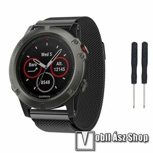 Okosóra milánói szíj - rozsdamentes acél, mágneses, 26mm csavaros / tengelyes rögzítéshez - FEKETE - csavarhúzókkal - Garmin fenix / fenix 2 / fenix 3 / fenix 3 HR / tactix / D2 kép