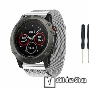 Okosóra milánói szíj - rozsdamentes acél, mágneses, 26mm csavaros / tengelyes rögzítéshez - EZÜST - csavarhúzókkal - csavarhúzókkal - Garmin fenix / fenix 2 / fenix 3 / fenix 3 HR / tactix / D2 kép