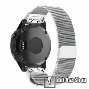 Okosóra milánói szíj - rozsdamentes acél, mágneses, 26mm, QUICKFIT - EZÜST - Garmin Fenix 3 / 3 HR / 5X / 5X Plus / 5X Plus Sapphire / 6X / 6X Sapphire / 6X Pro / 6X Pro Solar / 6X Pro Sapphire / Quatix 3 / D2 / Descent MK1 / Tactix Charlie kép