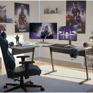 Pepita Xtreme Gamer sarokasztal 112x147cm - fekete-szürke kép