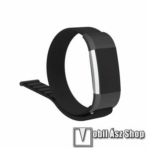 Okosóra szíj - szövet, tépőzáras - 25cm hosszú - FEKETE - Fitbit Charge 2 kép