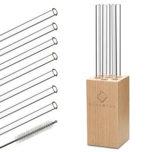 Klarstein Glaswerk Salizzada, üveg szívószálak, 7 darab, 0, 8 x 20 cm (Ø x M), fa tartó, kefe kép