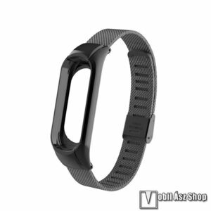 Okosóra szíj - FEKETE - rozsdamentes acél, 175-235mm-ig állítható, 15mm széles - Xiaomi Mi Band 3 / Xiaomi Mi Smart Band 4 kép