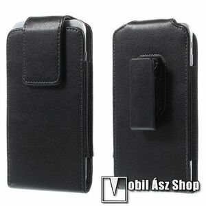 UNIVERZÁLIS álló bőrtok - rejtett mágneses záródás, elforgatható övcsipesz, 160 x 84 mm - FEKETE kép