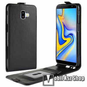 SLIM FLIP tok - FEKETE - lefelé nyíló, rejtett mágneses záródás, szilikon belső, bankkártya tartó, előlapi hangszóró nyílás - SAMSUNG SM-J610F Galaxy J6+ kép