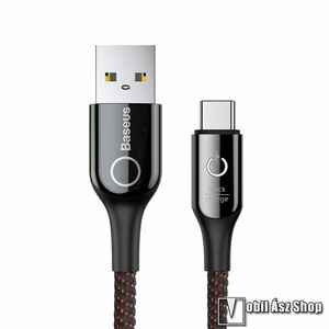 BASEUS adatátviteli kábel / USB töltő - USB 3.1 Type C, 3A, 1m, 15W, szövettel bevont, VILÁGÍT! - FEKETE - GYÁRI kép