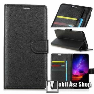 Notesz tok / flip tok - FEKETE - asztali tartó funkciós, oldalra nyíló, rejtett mágneses záródás, bankkártyatartó zseb, szilikon belső - Vodafone Smart E9 / ALCATEL 1 kép