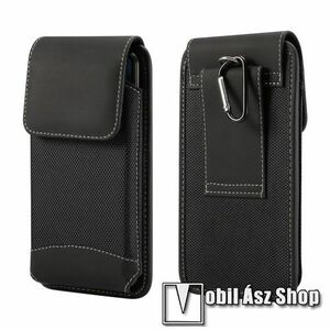 UNIVERZÁLIS álló tok - övre fűzhető / karabiner, gumis, tépőzáras záródás - max 160 x 80 x 10mm-es készülékekhez - FEKETE kép