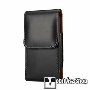 UNIVERZÁLIS álló tok - övre fűzhető, övcsipesz, mágnes záródás - max 165 x 83 x 18mm méretű készülékekhez - FEKETE kép