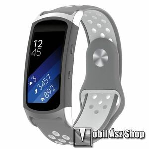 Okosóra szíj - légáteresztő, sportoláshoz, szilikon - SZÜRKE / FEHÉR - 95mm + 100mm hosszú, 18mm széles - SAMSUNG Gear Fit 2 SM-R360 / Samsung Gear Fit 2 Pro SM-R365 kép