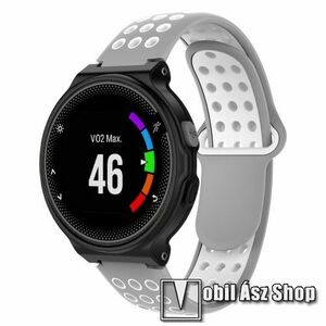 Okosóra szíj - légáteresztő, sportoláshoz, szilikon, 120mm + 113mm hosszú - SZÜRKE / FEHÉR - Garmin Forerunner 220/225/230/235/630/620/Approach S20/S6/S5 kép