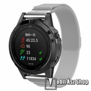 Okosóra milánói szíj - EZÜST - rozsdamentes acél, fém háló kialakítás, mágneses, 268mm hosszú, 22mm széles, QUICKFIT - Garmin Fenix 5 / Forerunner 935 / Quatix 5 / Quatix 5 Sapphire / Approach S60 / Garmin Fenix 5 Plus kép