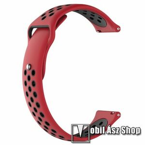 Okosóra szíj - légáteresztő, sportoláshoz, szilikon - 83mm + 85mm hosszú, 22mm széles - PIROS / FEKETE - HUAWEI Watch GT / HUAWEI Watch Magic / Watch GT 2 46mm kép