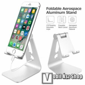 UNIVERZÁLIS alumínium asztali tartó / állvány - 270°-ban állítható, kábelvezető kivágás, 72 x 80 x 100 mm - EZÜST kép