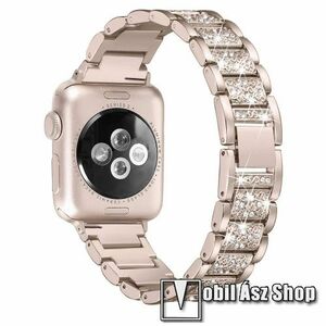 Pótszíj (rozsdamentes acél, speciális pillangó csat, strasszkő) ARANY - Apple Watch Series 1/2/3 42mm / 4/5/6/SE 44mm / 7/8 45mm / Ultra 49mm kép