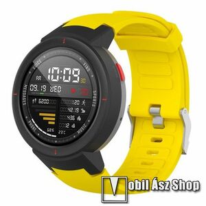 Okosóra szíj - szilikon, 80mm + 105mm hosszú, 15mm széles - CITROMSÁRGA - XIAOMI Amazfit Verge kép