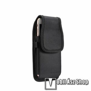 UNIVERZÁLIS álló tok - övre fűzhető / övcsipesz, tépőzáras záródás - max 166 x 83 x 18mm méretű készülékekhez - FEKETE kép