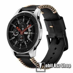Okosóra szíj - FEKETE - valódi bőr - 75 + 125mm hosszú, 20mm széles - SAMSUNG Galaxy Watch 42mm / Xiaomi Amazfit GTS / SAMSUNG Gear S2 / HUAWEI Watch GT 2 42mm / Galaxy Watch Active / Active 2 kép