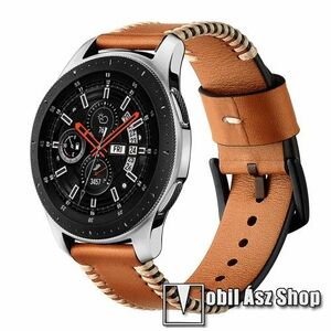 Okosóra szíj - BARNA - valódi bőr - 75 + 125mm hosszú, 20mm széles - SAMSUNG Galaxy Watch 42mm / Xiaomi Amazfit GTS / SAMSUNG Gear S2 / HUAWEI Watch GT 2 42mm / Galaxy Watch Active / Active 2 kép