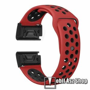 Okosóra szíj - szilikon, légáteresztő, sportoláshoz, 26mm, QUICKFIT, 170mm-től 236mm-es méretű csuklóig - PIROS / FEKETE - Garmin Fenix / 5X / 5X Plus / 5X Plus Sapphire / 6X / 6X Sapphire / 6X Pro / 6X Pro Solar / 6X Pro Sapphire kép
