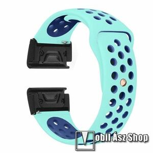Okosóra szíj - szilikon, légáteresztő, sportoláshoz, 26mm, QUICKFIT, 170mm-től 236mm-es méretű csuklóig - VILÁGOSKÉK / SÖTÉTKÉK - Garmin Fenix 5X / 5X Plus / 5X Plus Sapphire / 6X / 6X Sapphire / 6X Pro / 6X Pro Solar / 6X Pro Sapphire kép