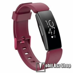 Okosóra szíj - szilikon - BORDÓ - L-es méret, 87mm + 132mm hosszú - Fitbit Inspire / Fitbit Inspire HR kép