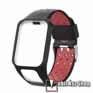 Okosóra szíj - légáteresztő, sportoláshoz, szilikon, 125mm + 92mm hosszú, 24mm széles - FEKETE / PIROS - TomTom Multi-sport Runner 2 / TomTom Multi-sport Runner 3 kép