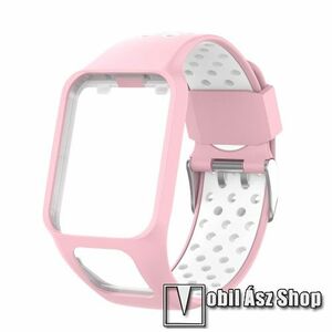 Okosóra szíj - légáteresztő, sportoláshoz, szilikon, 125mm + 92mm hosszú, 24mm széles - RÓZSASZÍN / FEHÉR - TomTom Multi-sport Runner 2 / TomTom Multi-sport Runner 3 kép