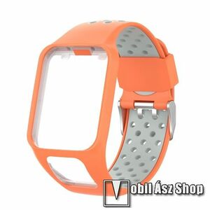 Okosóra szíj - légáteresztő, sportoláshoz, szilikon, 125mm + 92mm hosszú, 24mm széles - NARANCS / SZÜRKE - TomTom Multi-sport Runner 2 / TomTom Multi-sport Runner 3 kép