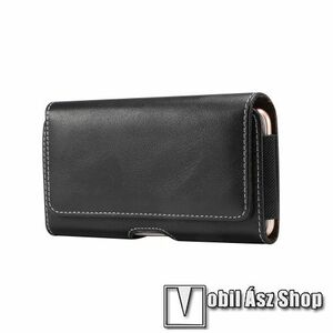 UNIVERZÁLIS fekvő tok - PU bőr, mágneses záródás, övre fűzhető, gumis - 160 x 83 x 18mm - FEKETE kép