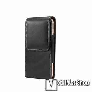 UNIVERZÁLIS álló tok - övre fűzhető, gumis, mágneses záródás - max 155 x 78 x 18mm méretű készülékekhez - FEKETE kép