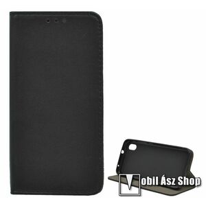 Notesz tok / flip tok - FEKETE - asztali tartó funkciós, oldalra nyíló, bankkártya tartó zseb, szilikon belső - Xiaomi Redmi 7A kép