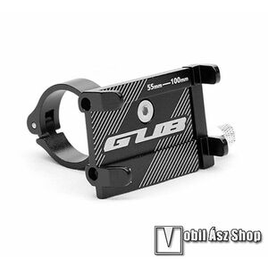 GUB G-81 UNIVERZÁLIS biciklis / kerékpáros / motoros tartó konzol mobiltelefon készülékekhez - FEKETE - alumínium, elforgatható, 22, 2-31, 8 mm átmérőjű kormányra alkalmas, 55-100mm-ig állítható bölcső - 3-6, 8"-os készülékekhez kép