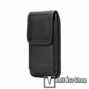 UNIVERZÁLIS álló tok - övre fűzhető / karabiner, gumis, tépőzáras záródás - 167 x 85 x 10 mm - FEKETE kép