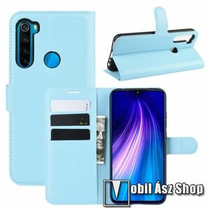 WALLET notesz tok / flip tok - VILÁGOSKÉK - asztali tartó funkciós, oldalra nyíló, rejtett mágneses záródás, bankkártyatartó zseb, szilikon belső - Xiaomi Redmi Note 8 kép
