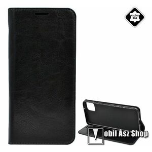 Notesz tok / flip tok - FEKETE - valódi bőr, asztali tartó funkciós, oldalra nyíló, bankkártya tartó zseb, szilikon belső - Google Pixel 4 XL kép