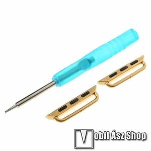 Okosóra fém csatlakozó - 1 pár (2db), csavarhúzóval - ARANY - Apple Watch Series 1/2/3 42mm / 4/5/6/SE 44mm / 7/8 45mm / Ultra 49mm kép