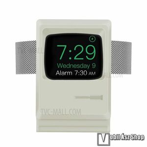 Okosóra asztali töltő állvány / dokkoló - szilikon, kábelelvezető, a töltő NEM TARTOZÉK! - MACINTOSH MINTA - FEHÉR - Apple Watch Series 1 / 2 / 3 / 4 / 5 kép