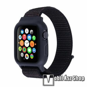 Okosóra szíj / óra védő keret - szövet, tépőzáras, 22cm hosszú - FEKETE - APPLE Watch Series 3/2/1 42mm / APPLE Watch Series 4 44mm / APPLE Watch Series 5 44mm kép