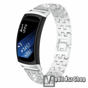 Okosóra szíj - EZÜST - rozsdamentes acél, strasszkővel díszített - SAMSUNG Gear Fit 2 SM-R360 / Samsung Gear Fit 2 Pro SM-R365 kép