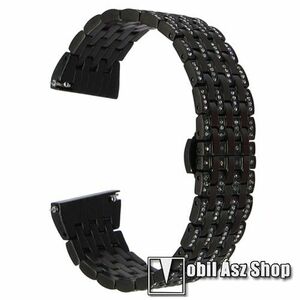 Okosóra szíj - FEKETE - rozsdamentes acél, strassz köves minta, speciális pillangó csat, 22mm széles - SAMSUNG Galaxy Watch 46mm / SAMSUNG Gear S3 Classic / Gear S3 Frontier / Honor MagicWatch 2 46mm kép
