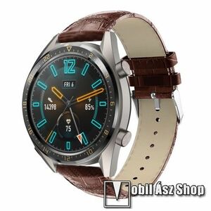 Okosóra szíj - BARNA - Krokodilbőr mintás, valódi bőr - 120 + 80mm hosszú, 22mm széles, 140-210mm-es csuklóig ajánlott - SAMSUNG Galaxy Watch 46mm / SAMSUNG Gear S3 Classic / Gear S3 Frontier / Honor MagicWatch 2 46mm kép