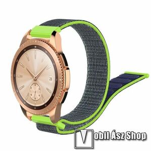Okosóra szíj - szövet, tépőzáras - 210mm hosszú, 20mm széles - KÉK / ZÖLD - SAMSUNG Galaxy Watch 42mm / Xiaomi Amazfit GTS / SAMSUNG Gear S2 / HUAWEI Watch GT 2 42mm / Galaxy Watch Active / Active 2 kép